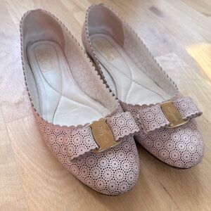 Salvatore Ferragamo Pink Lasercut Vara Bow Ballet Flats 8.5B